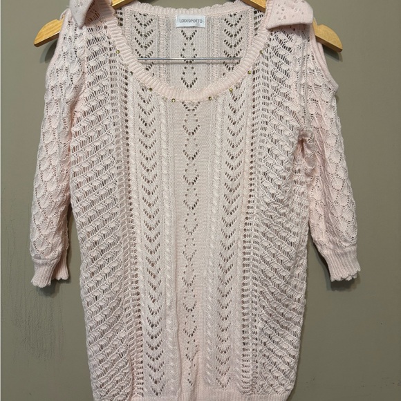 LODISPOTTO Crochet Knit Sweater, Collar Gems, Shoulder Bows Detail - Picture 2 of 10